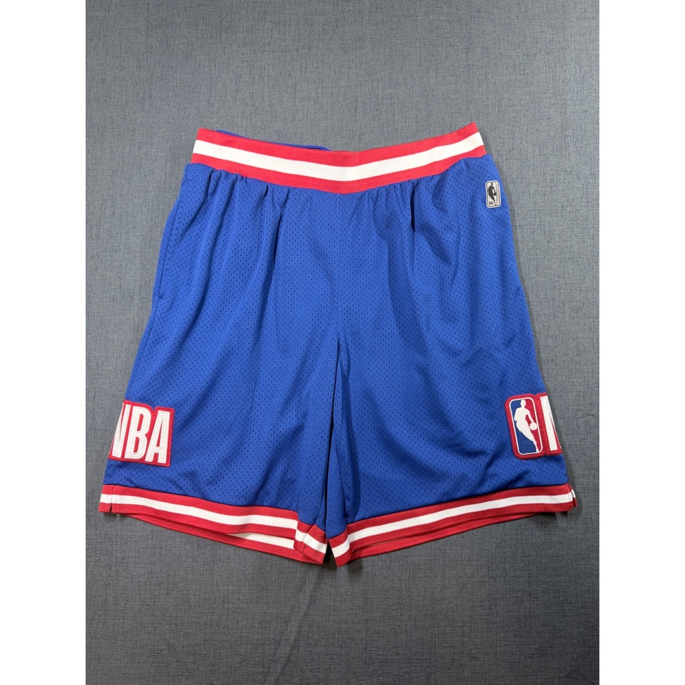 NBA Basketball Shorts Mens XL Blue Mesh Athletic Gym Shorts Red White Stripe